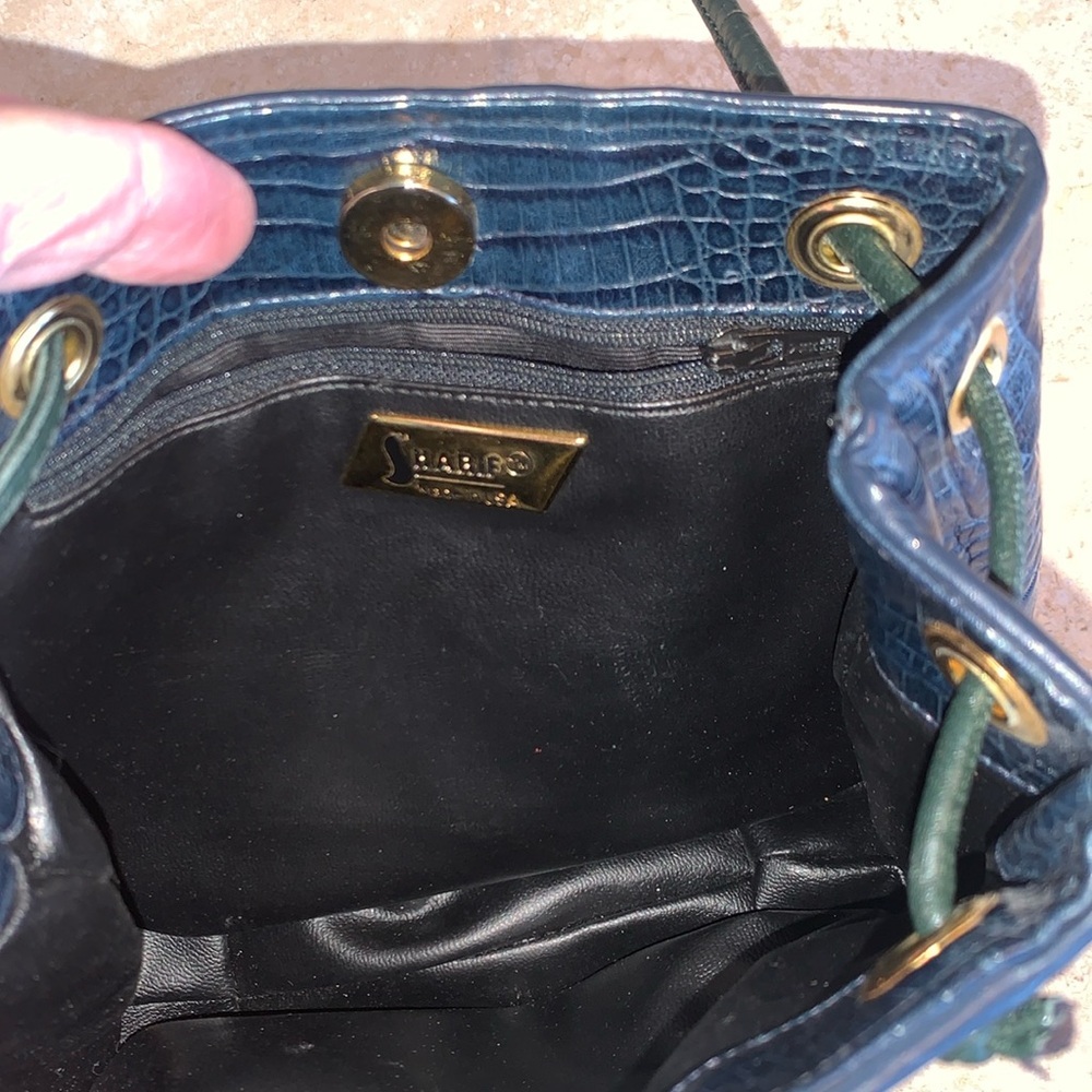 SHARIF vintage shoulder bag, strips of leather & suede, navy, maroon, purple VTG - Picture 10 of 17